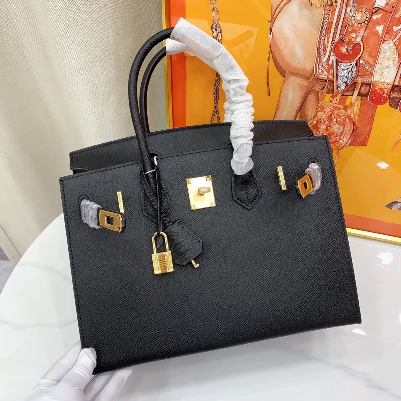 Classic Black Lock Handbag