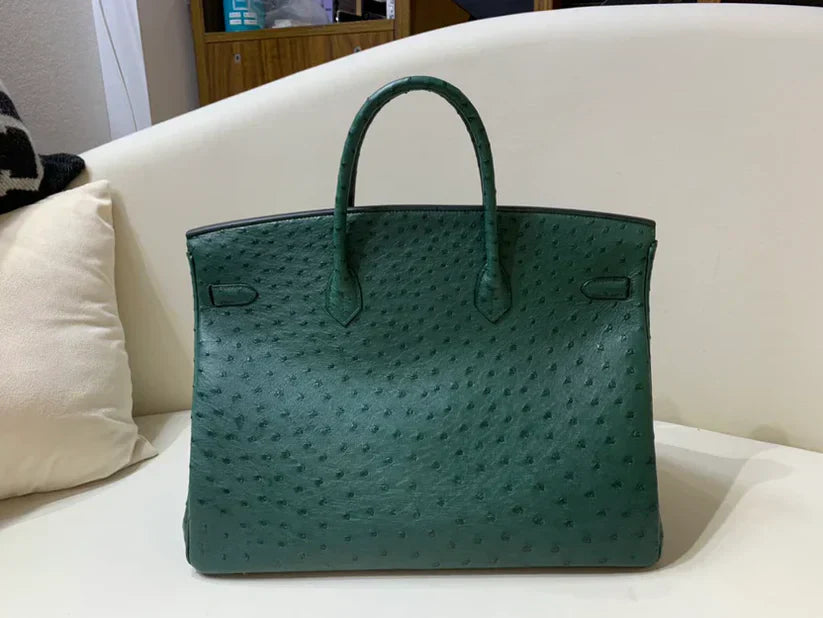 40 Ostrich Malachite With Gold Hardware Bag