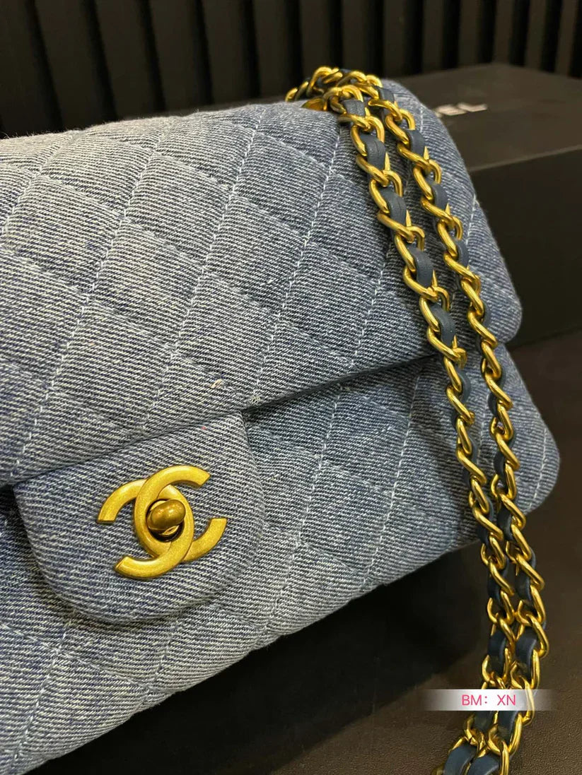Denim Chain Flap Bag